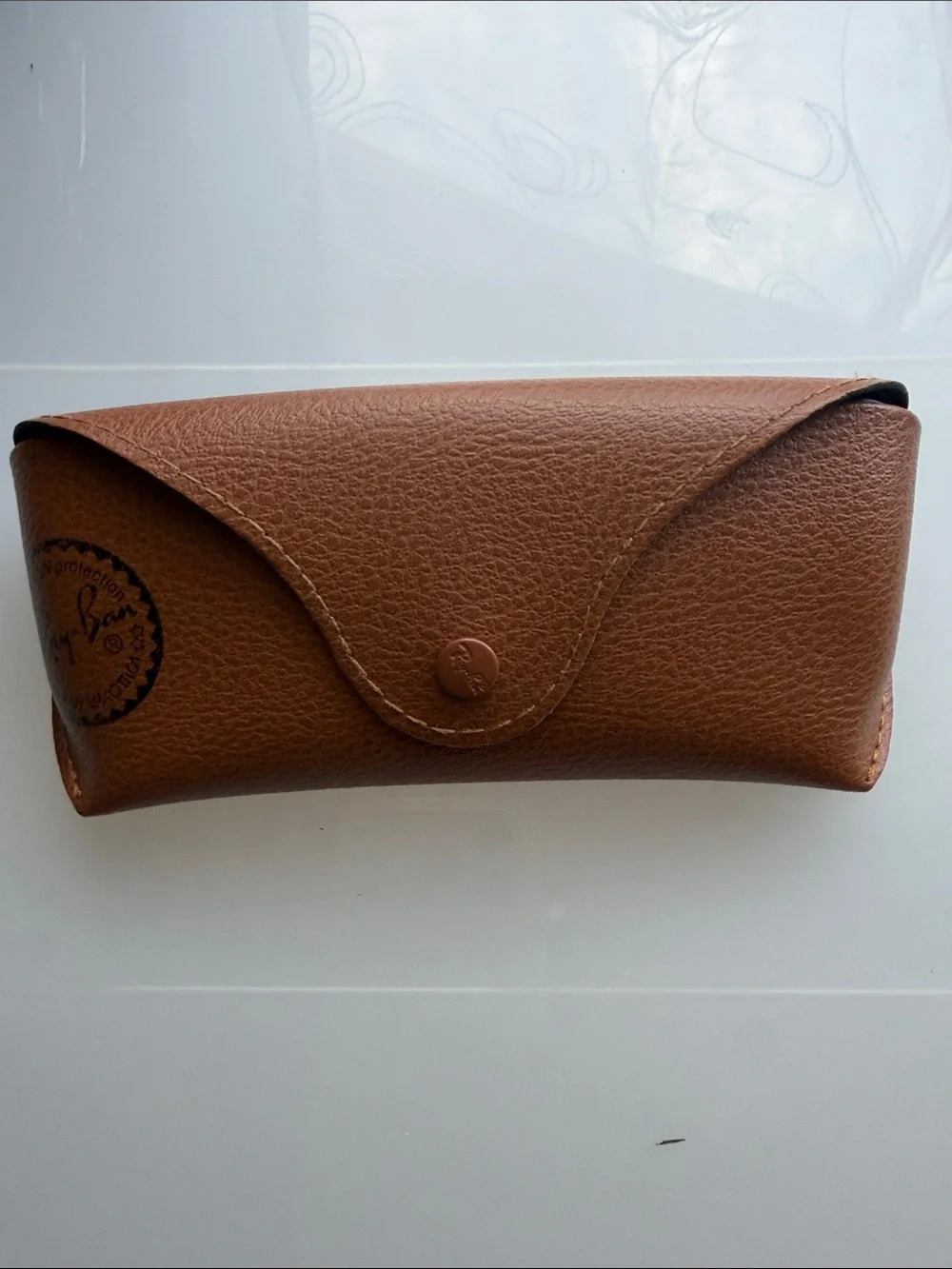 Ray-Ban Brown Leather Sunglasses Case with Embossed Logo